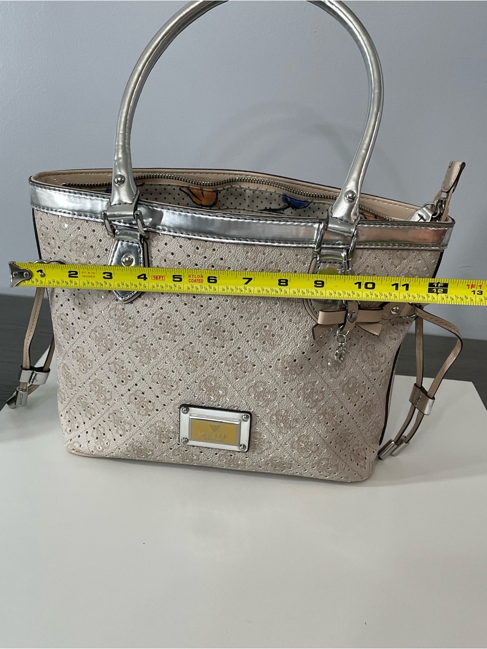 Guess Beige and Silver Tote Handbag - Designer-Inspired Women Bag - Picture 8 of 13